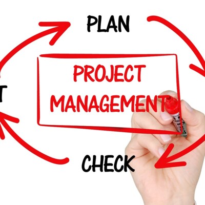 Skizze mit Hand und Stift zum Thema Projektmanagment